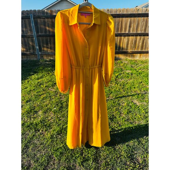 LDT Yellow Button Down Maxi Dress Size 2 - Picture 4 of 5